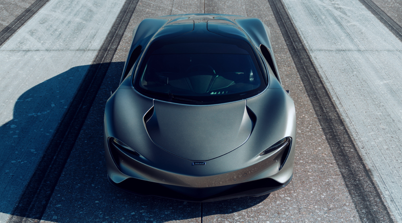 McLaren Hybrid Speedtail -three seats - 1055 hp reaches 403 km/h (250 mph) at Kennedy Space Center in Florida USA